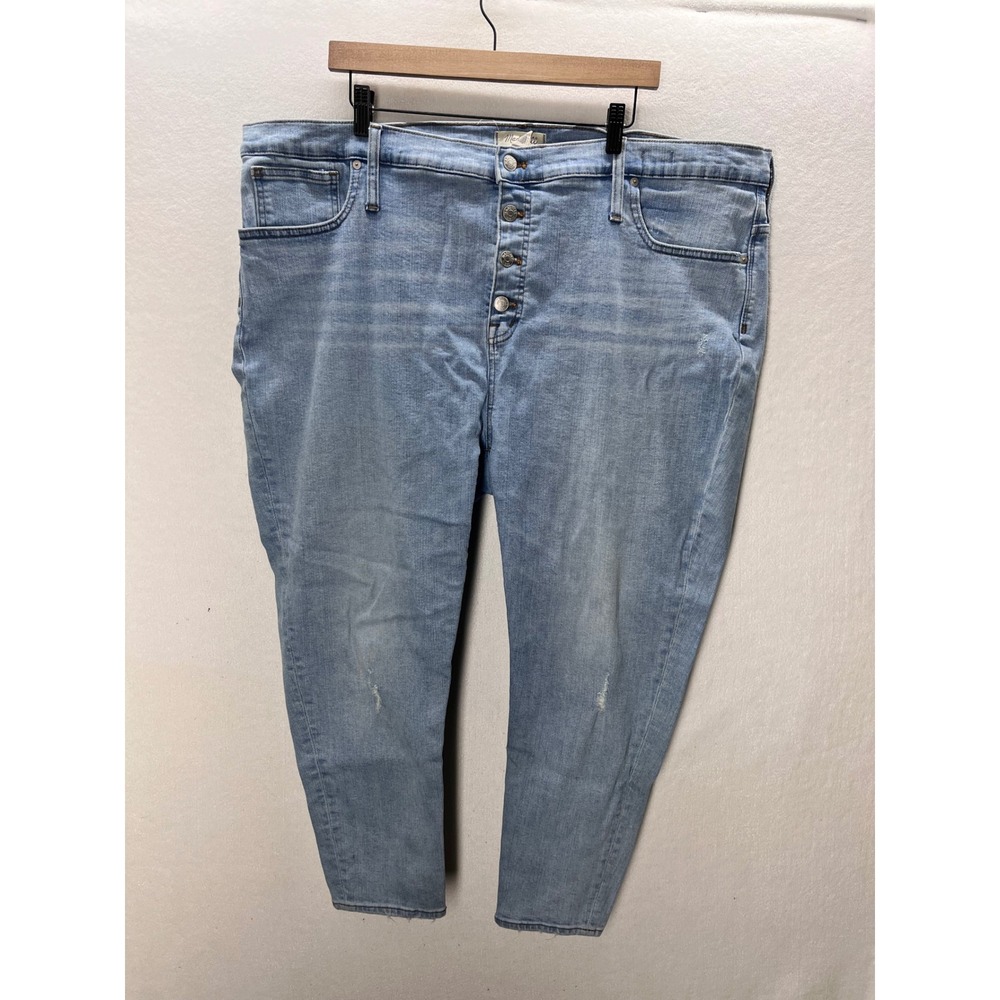 Madewell Skinny Jeans Womens 37 Plus Blue High‎ Rise Button Fly Distressed 3242